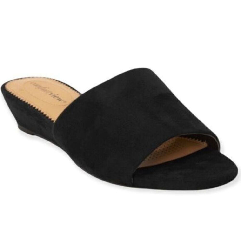 Comfortview Black Mule Wedge Shoes 7 Wide